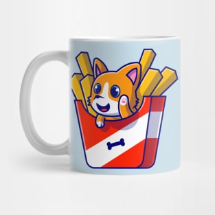 Cute Corgi Dog With French Fries Cartoon Mug